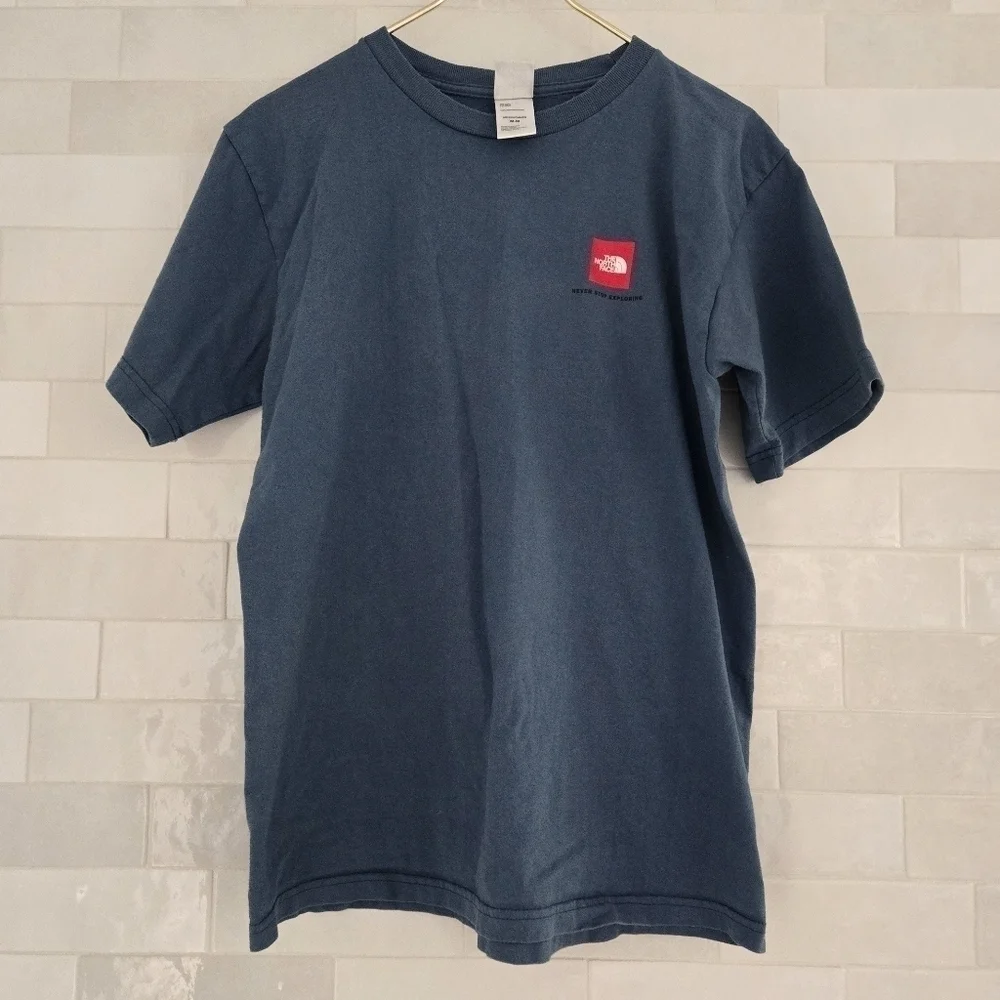 North Face Graphic Cotton Tee Tshirt T-Shirt Blue Men's Size Medium NF Logo